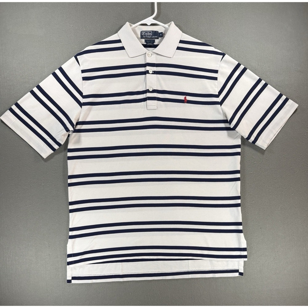 Polo Ralph Lauren Golf Fit Striped Polo Shirt Size M White/ Navy Pima Cotton
